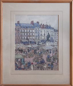 Marktdag in Dieppe, circa 1910 door Douglas Fox Pitt
